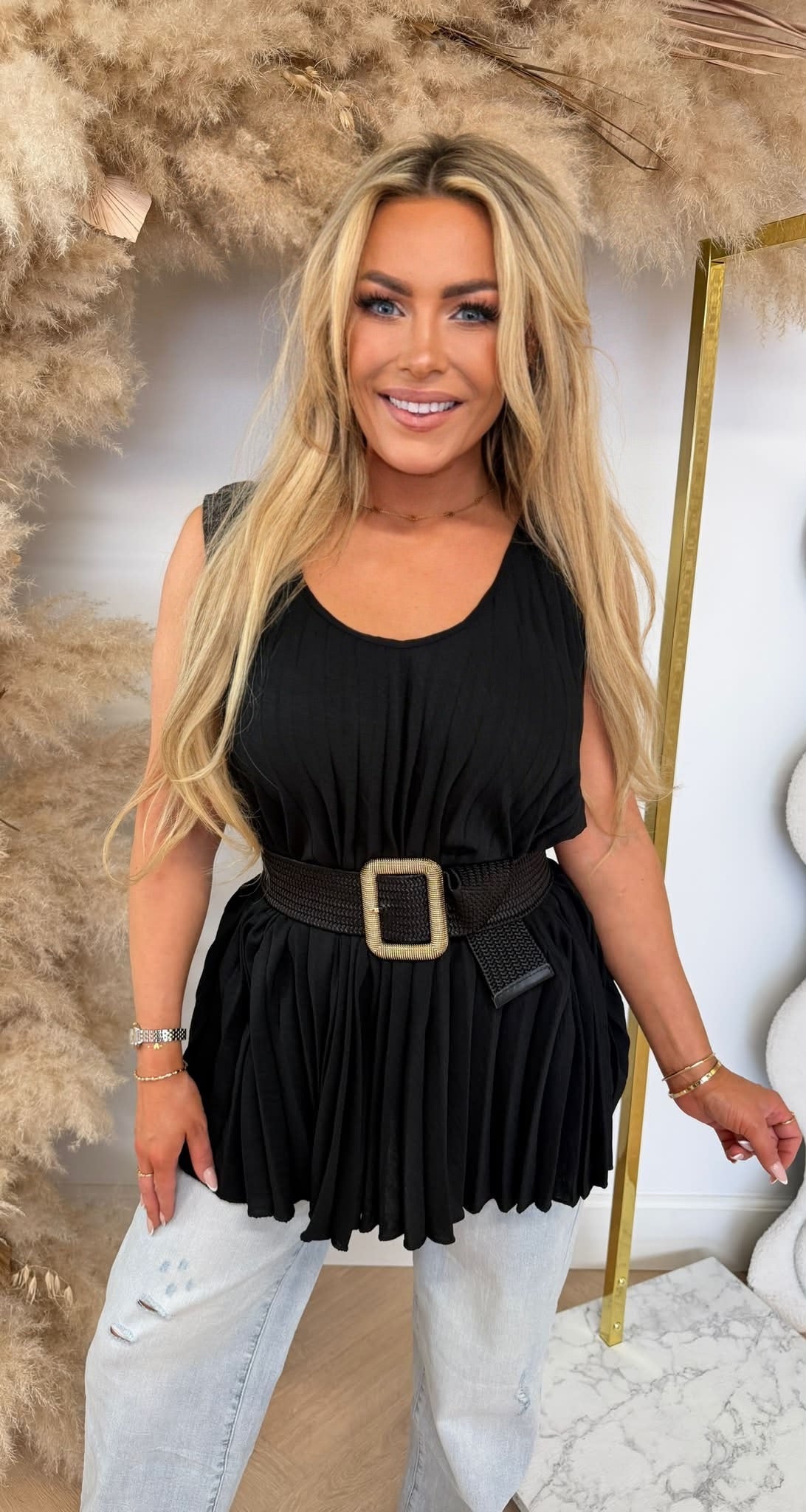 PERFECT PLISSE TOP BLACK
