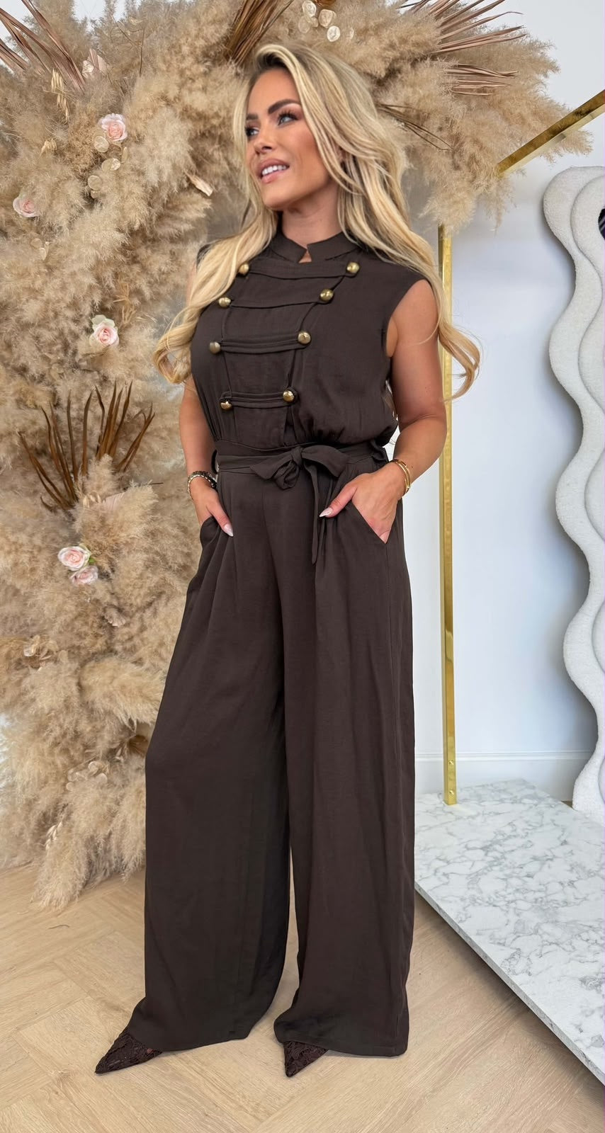 CHIQUE BUTTON JUMPSUIT CHOCO