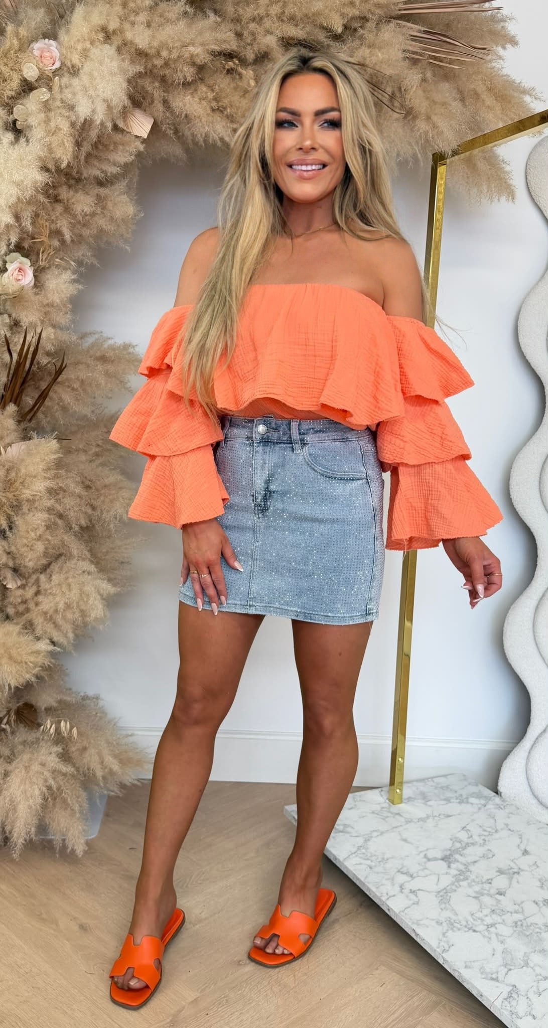 COTTON RUFFLE TOP PEACH