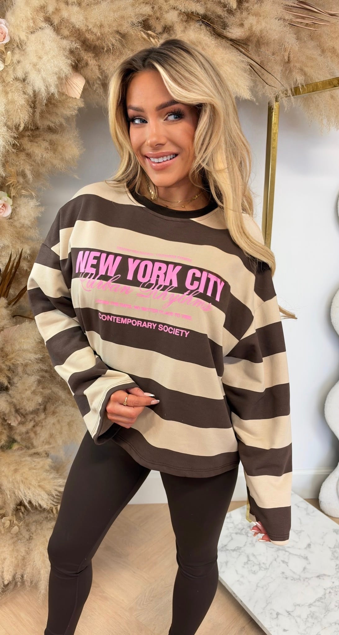 NYC LOOSE FIT STRIPE SWEAT CHOCO