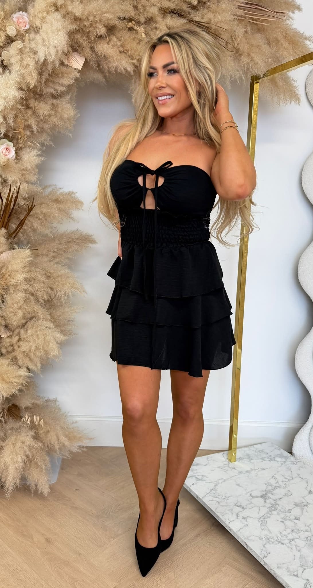 MARIEKE RUFFLE MINI DRESS BLACK