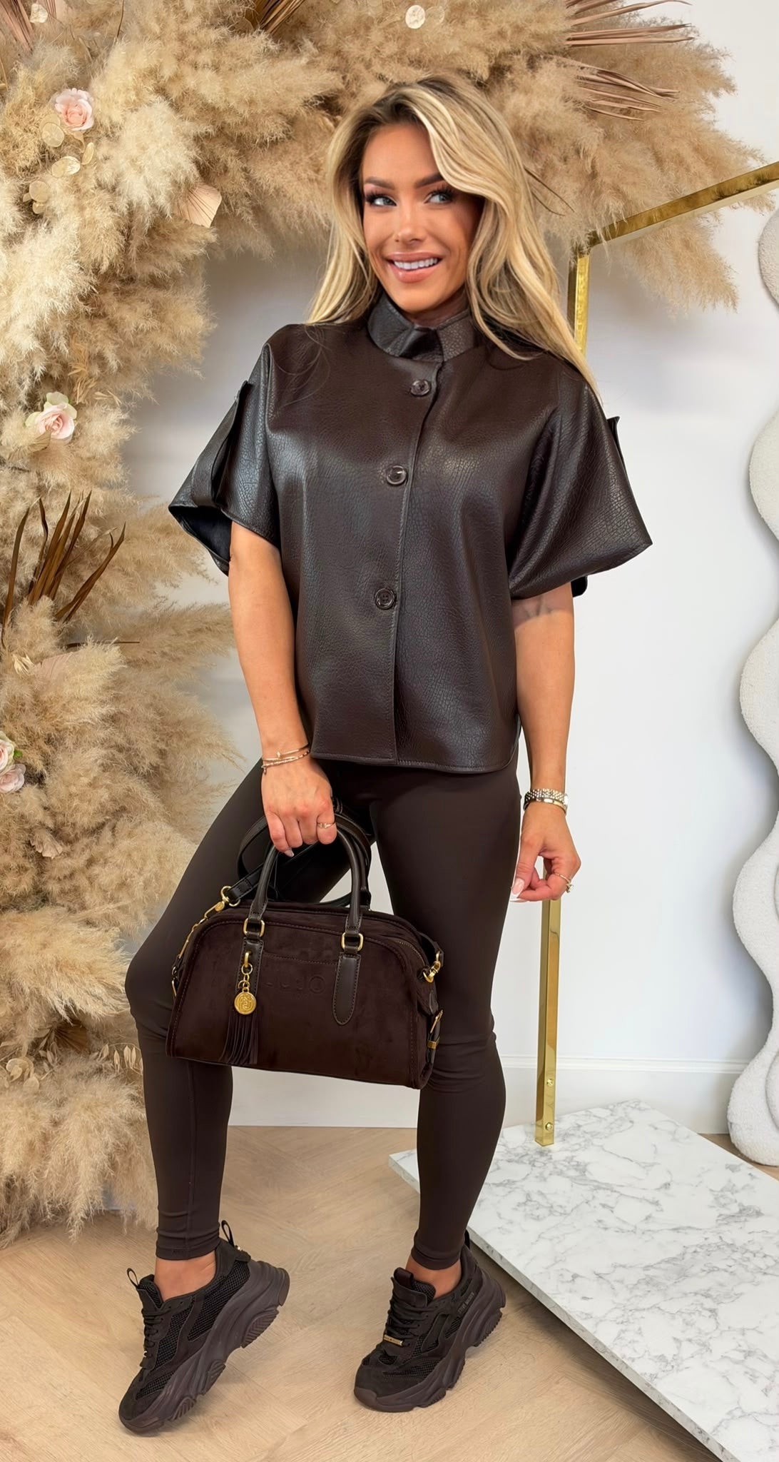 ELVIRA LEATHER LOOK JACKET CHOCO