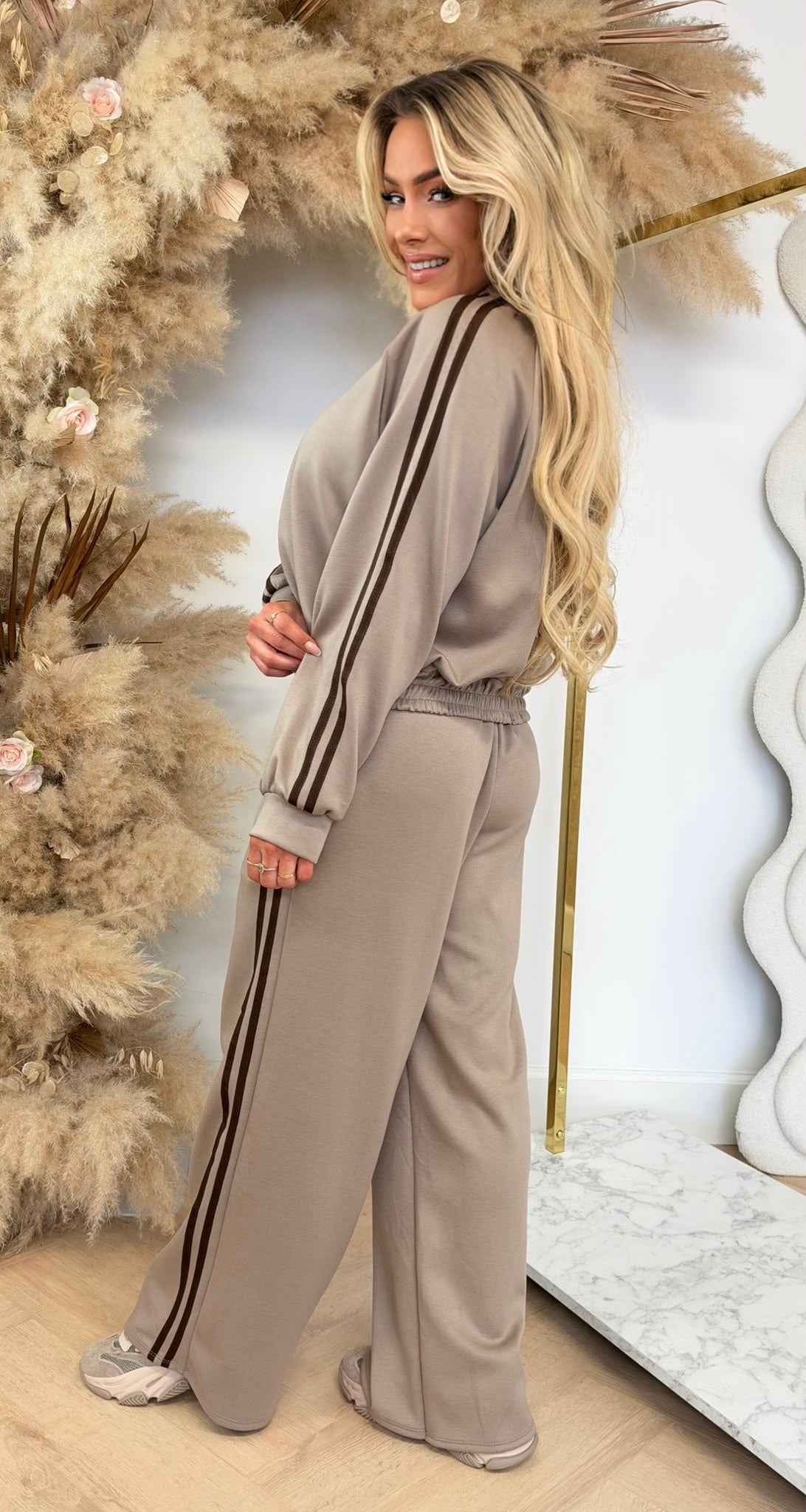 RACHEL ZIP STRIPE SET TAUPE