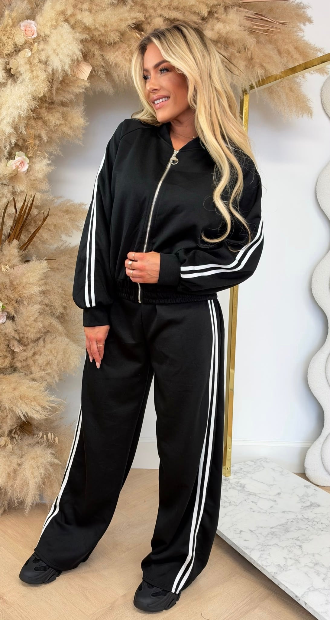 RACHEL ZIP STRIPE SET BLACK