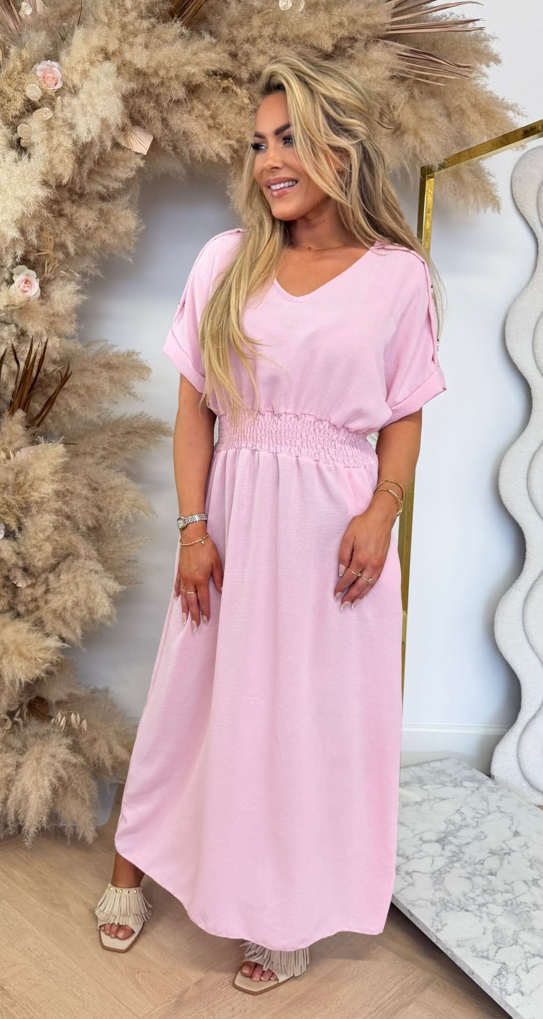 BUTTON POCKET DRESS PINK