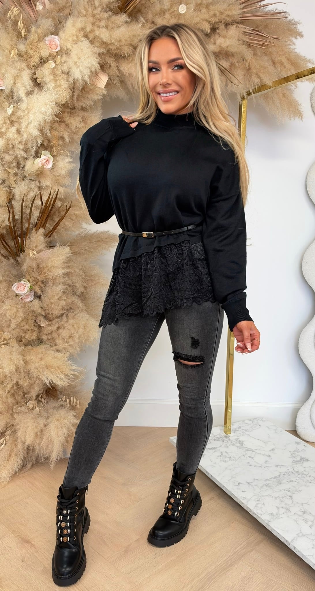LACY BELT TOP 16199 BLACK