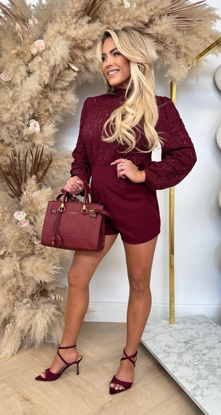 LACY STRIK PLAYSUIT BORDEAUX