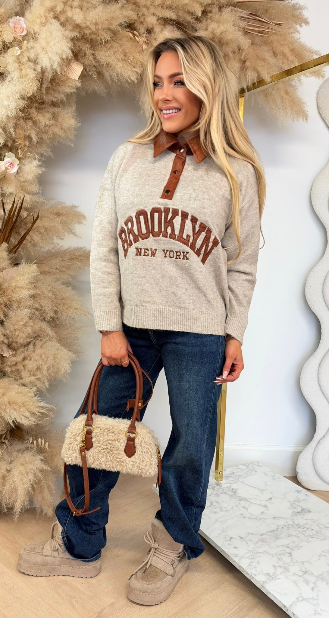 LEATHER BROOKLYN SWEAT 172 BEIGE