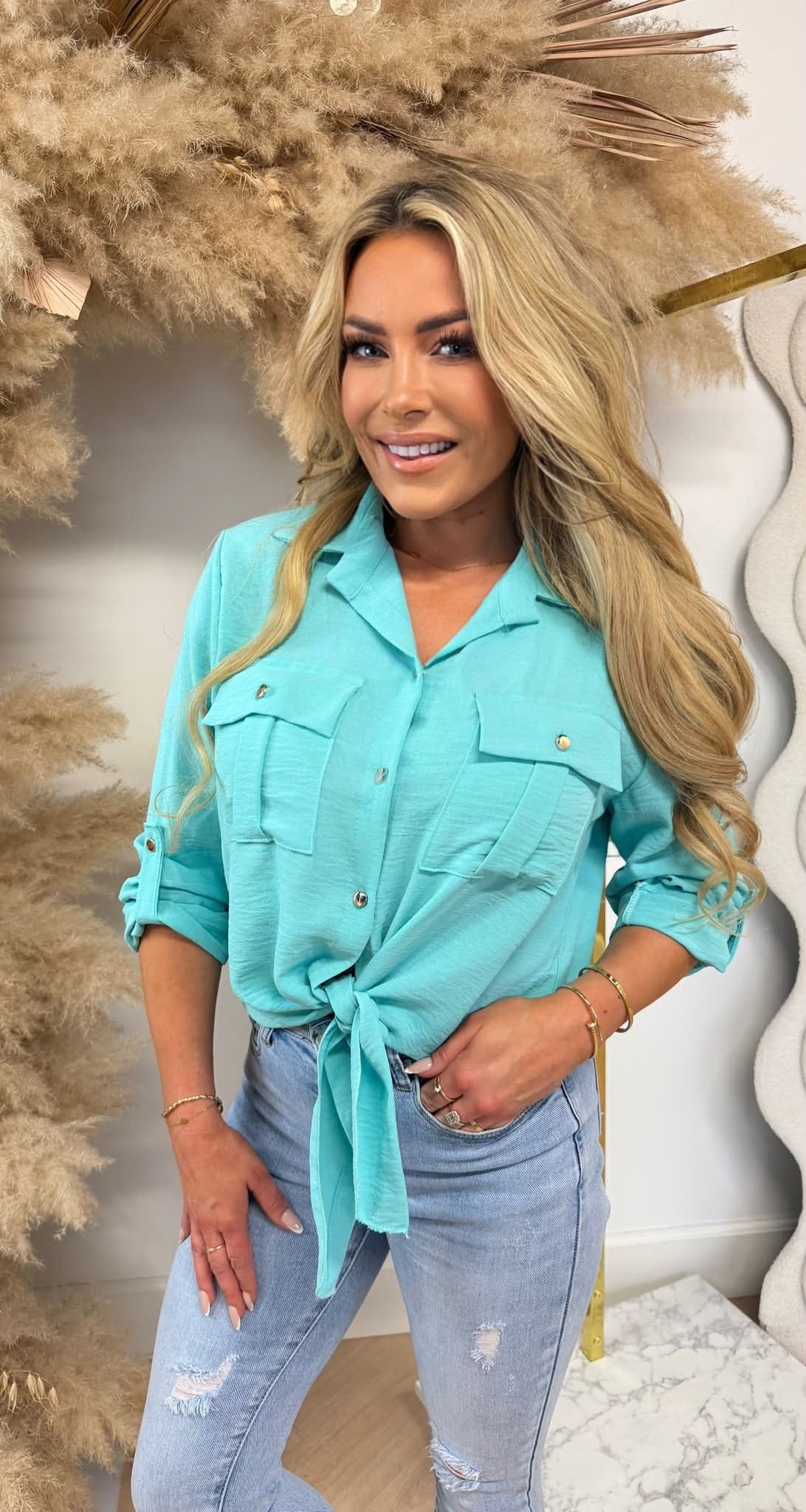 LARIS KNOOP BLOUSE AQUA