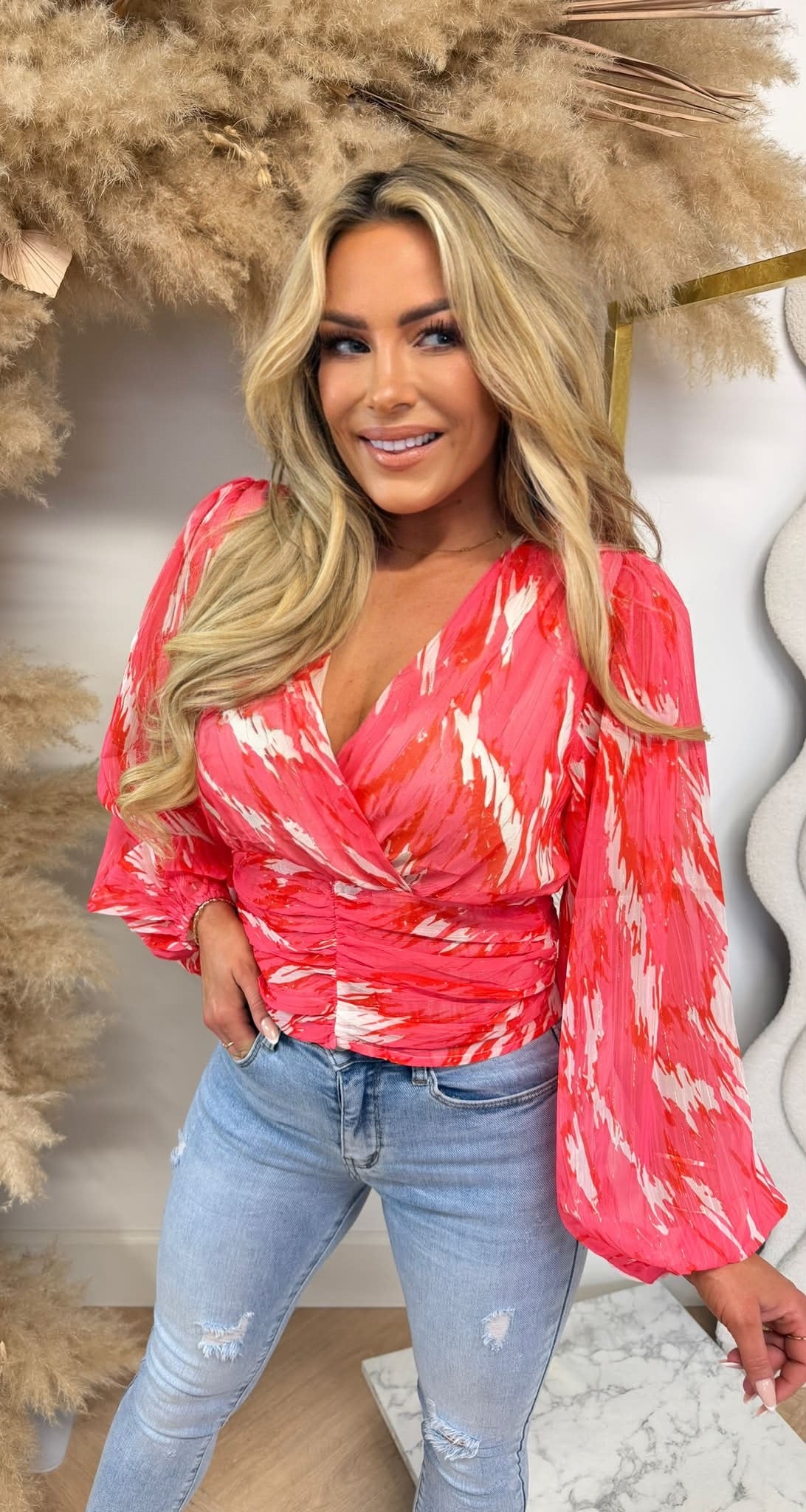 ROSALIE PRINT TOP 5553 CORAL/RED