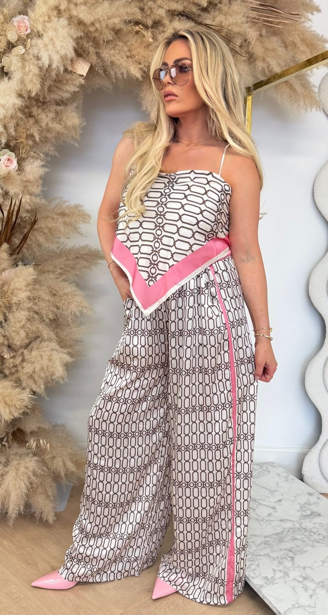 CHAIN SATIN LOOK SET PINK