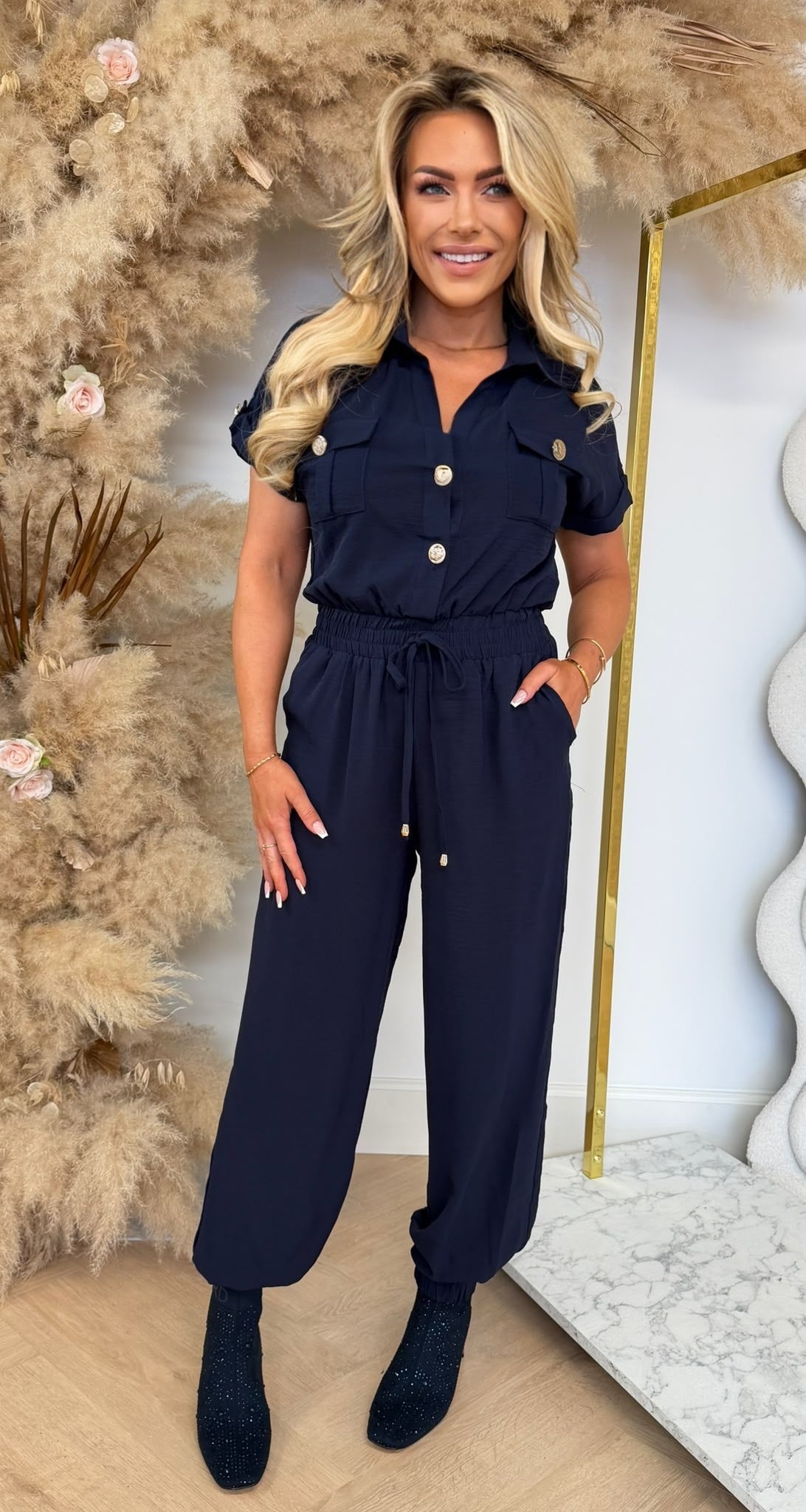 BOORDIE BUTTON JUMPSUIT 6207 NAVY