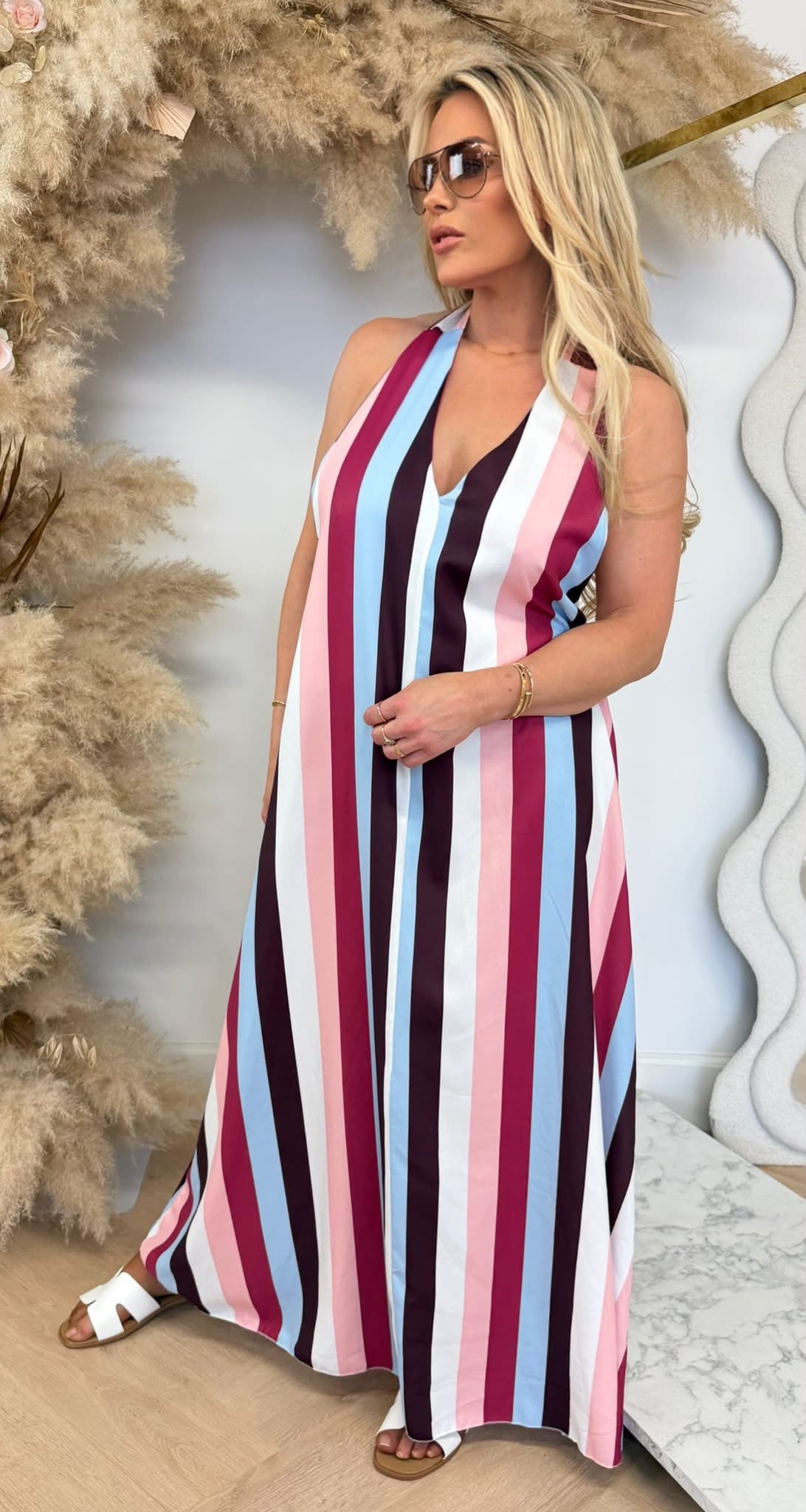 LEXIE OPEN BACK DRESS ZALM/BORDEAUX