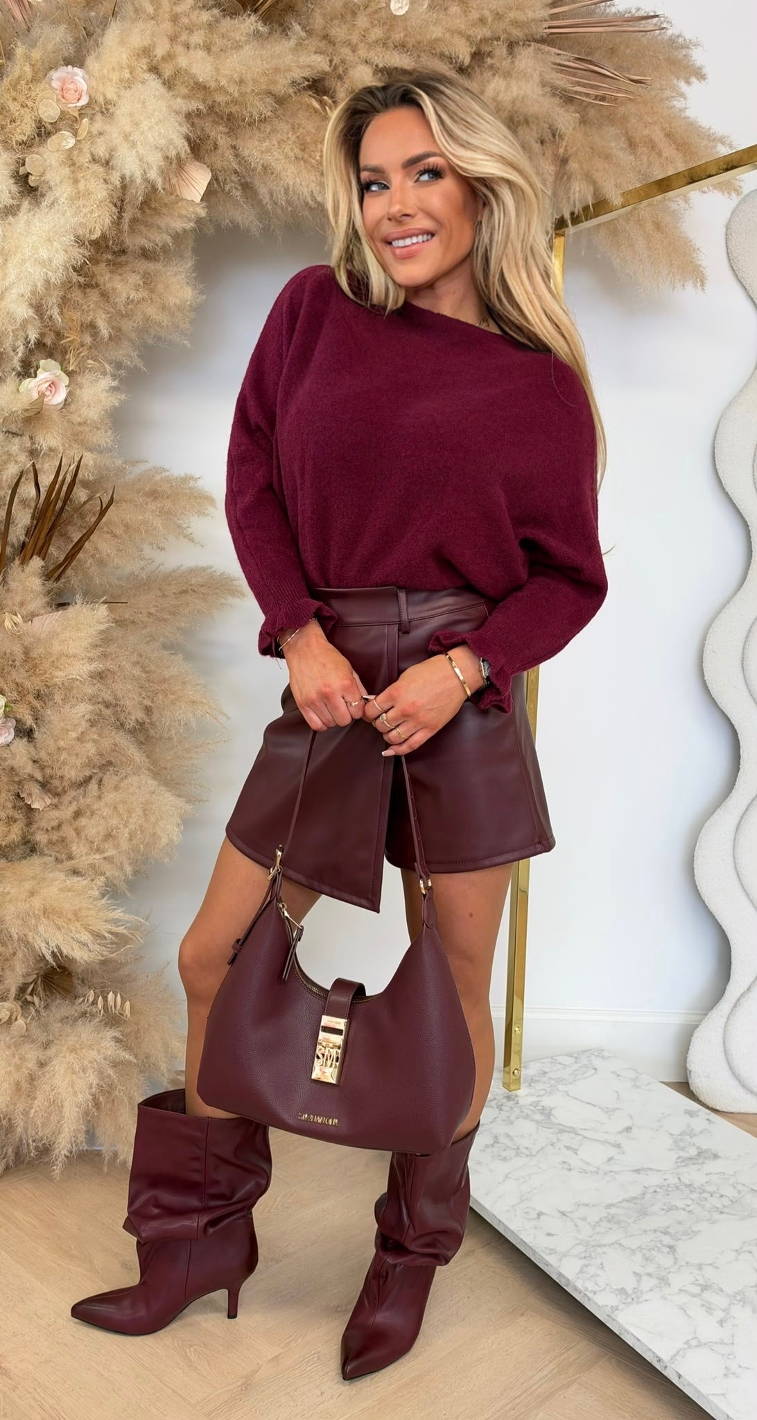 SUZAN RUFFLE MOUW SOFT TOP BORDEAUX