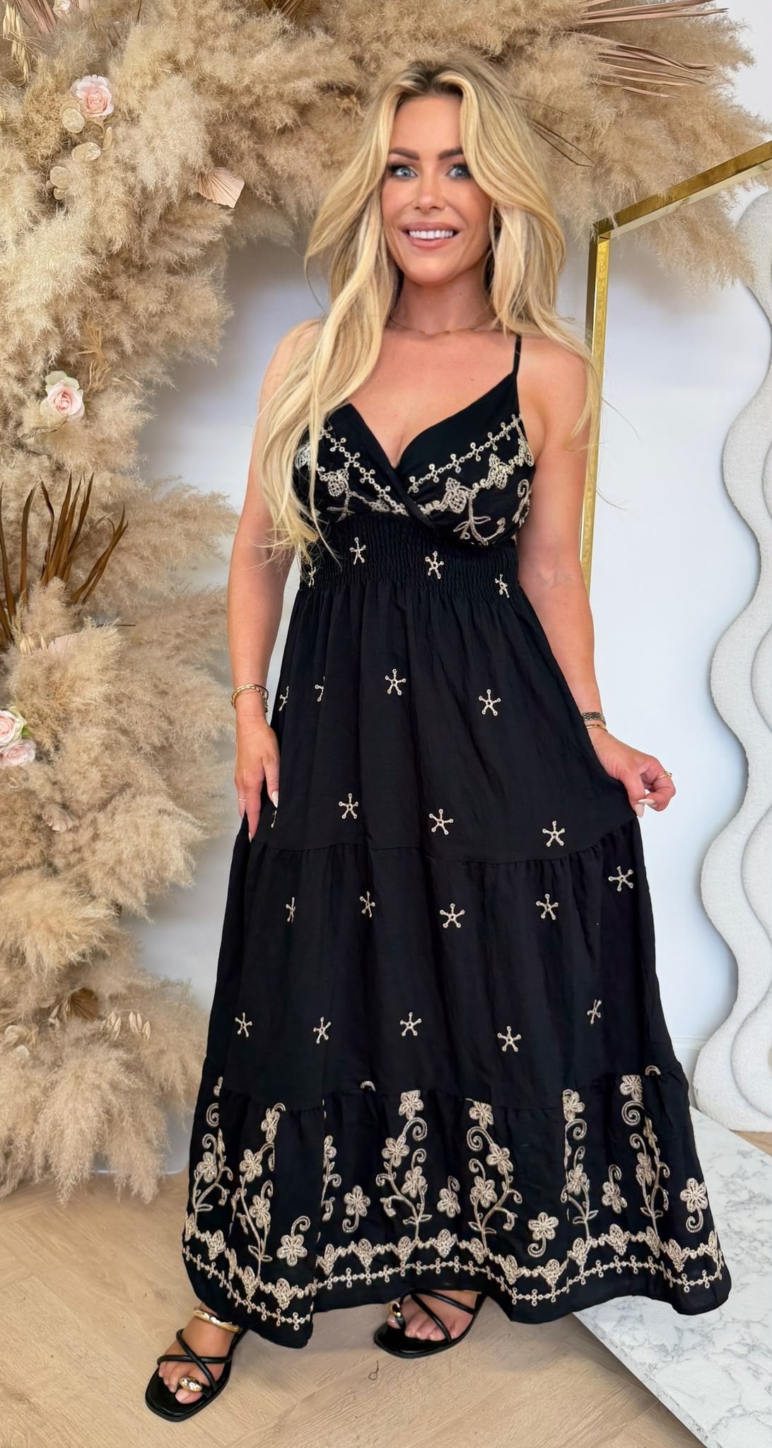 FLOWER BRODERIE DRESS 9763 BLACK
