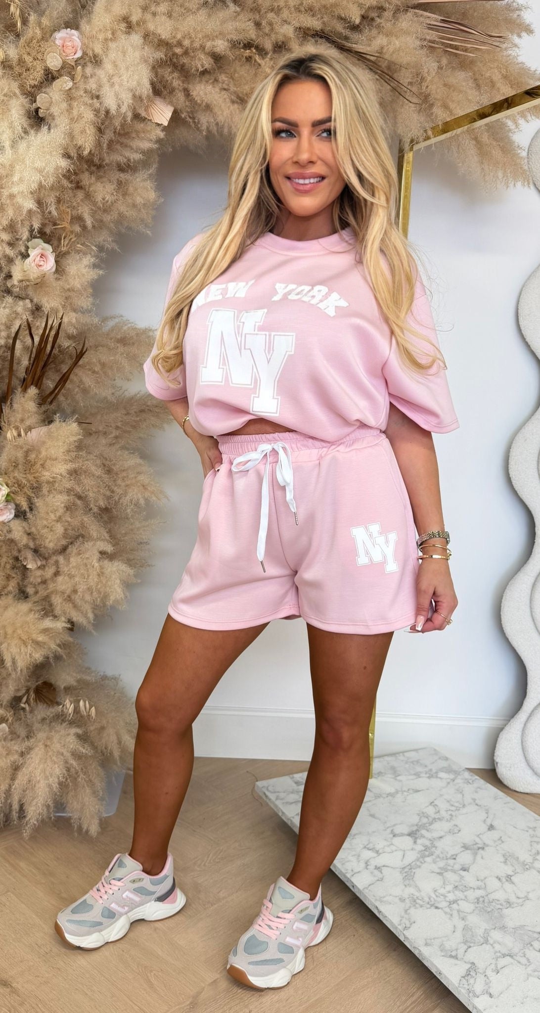 NEW YORK NY CROPPED SET PINK