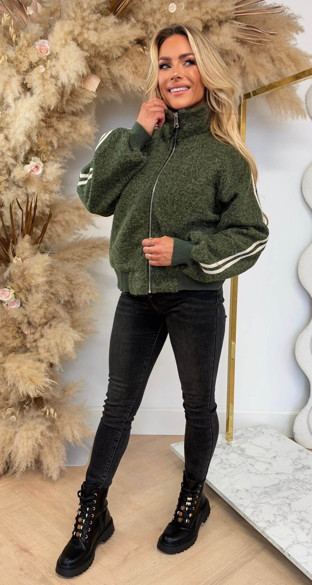 VILT STRIPE JACKET ARMYGREEN