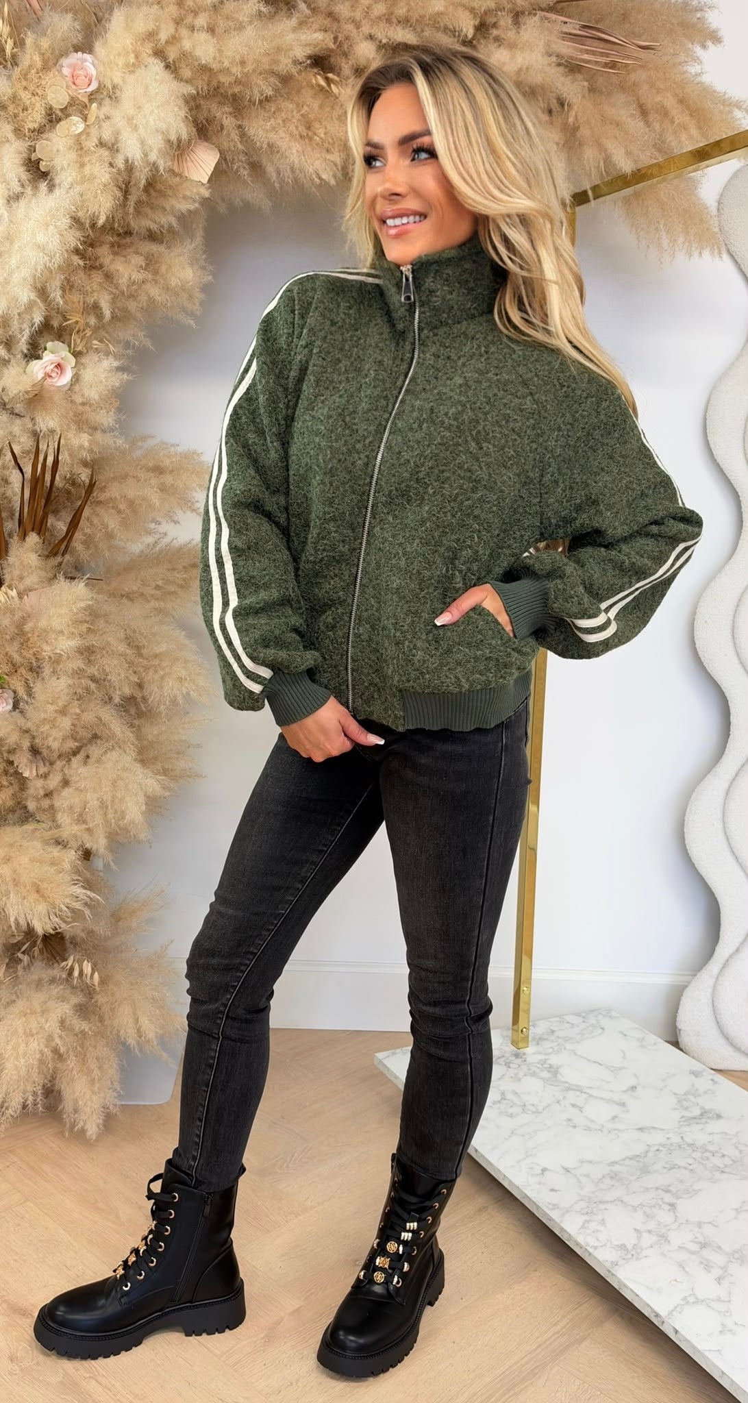 VILT STRIPE JACKET ARMYGREEN