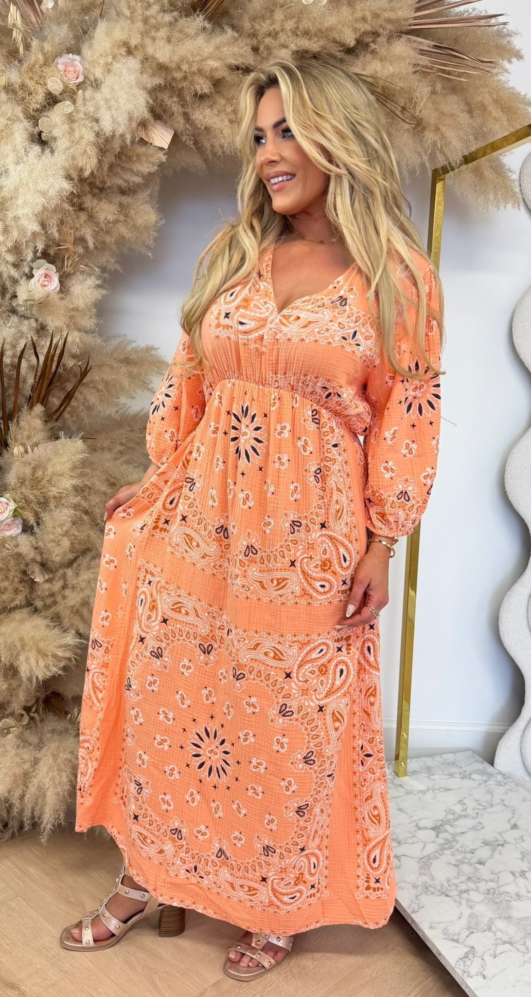 VERONA PRINT MAXI DRESS ORANGE
