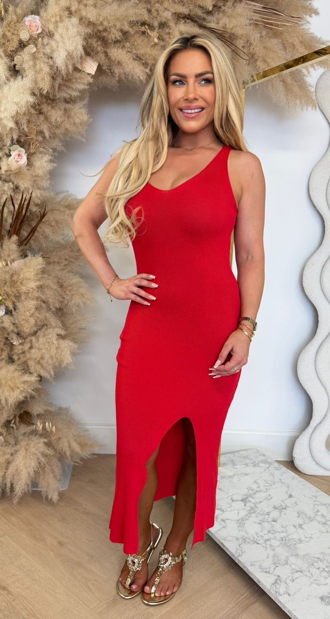 BASIC SPLIT DRESS 8779 RED