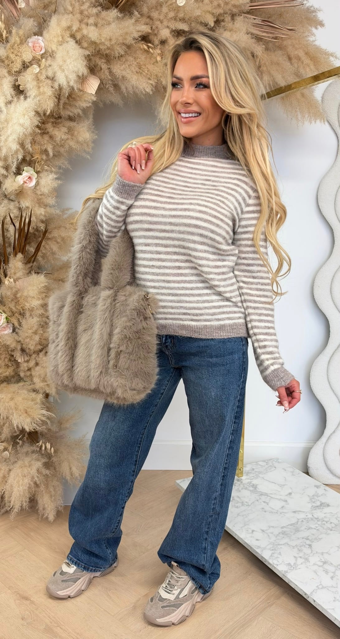 DAISY STRIPE SWEAT BEIGE