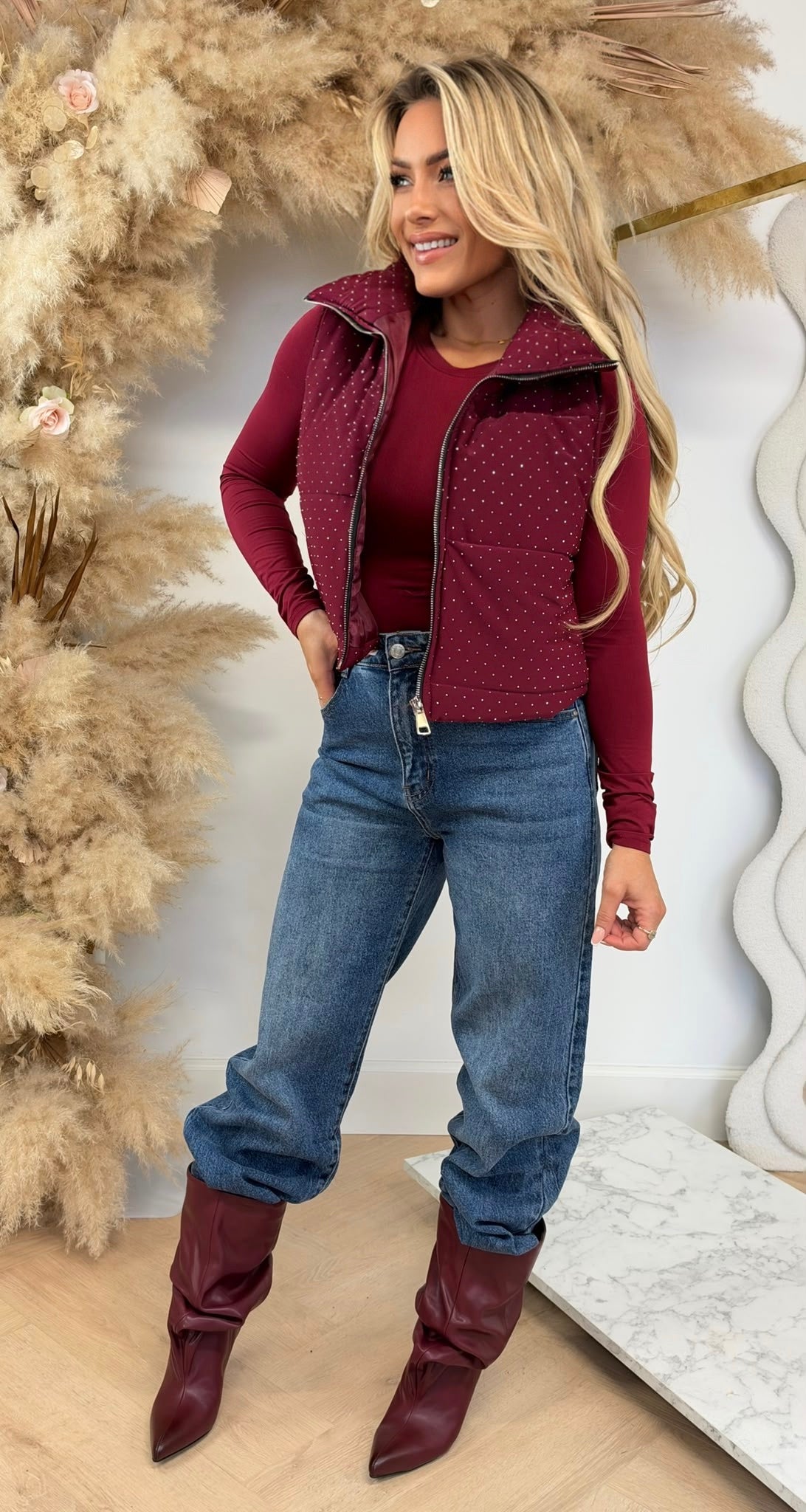 PUFFER GLITTER BODYWARMER BORDEAUX