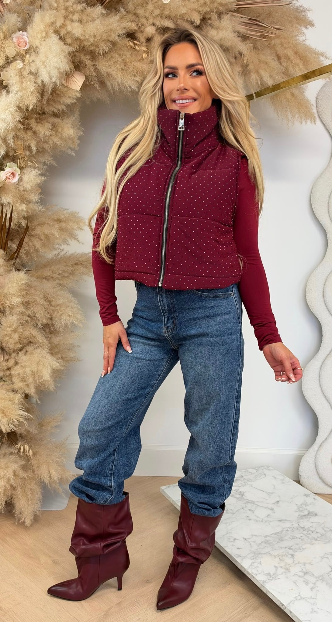 PUFFER GLITTER BODYWARMER BORDEAUX