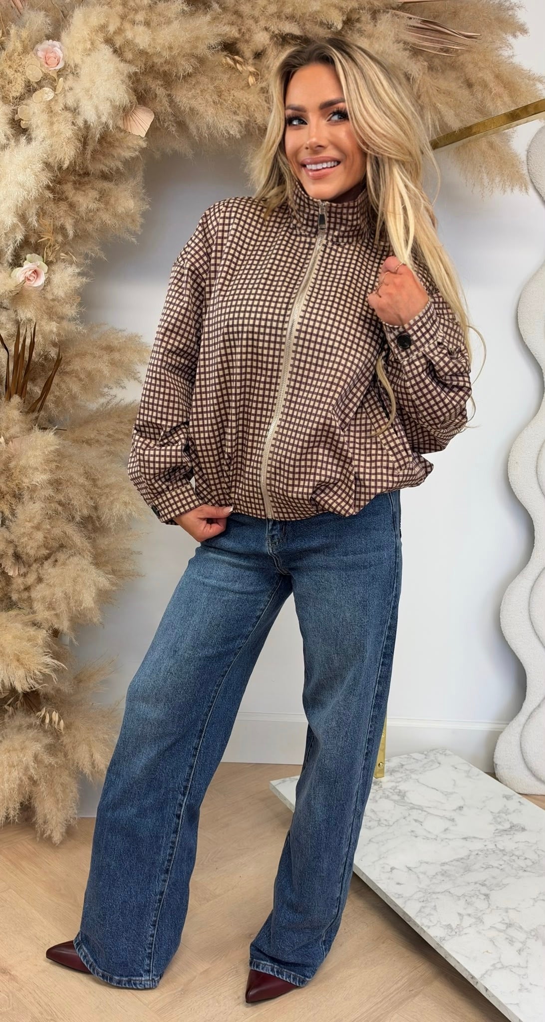 SAAR PLAID BOMBER BORDEAUX
