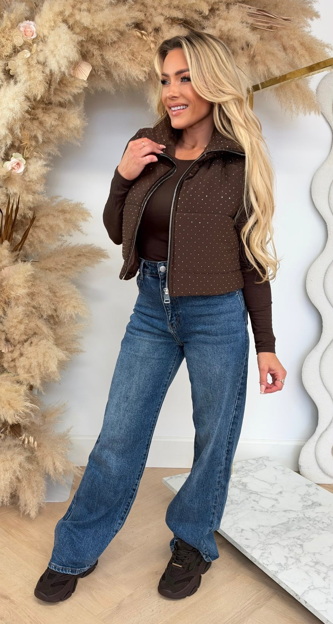 PUFFER GLITTER BODYWARMER CHOCO