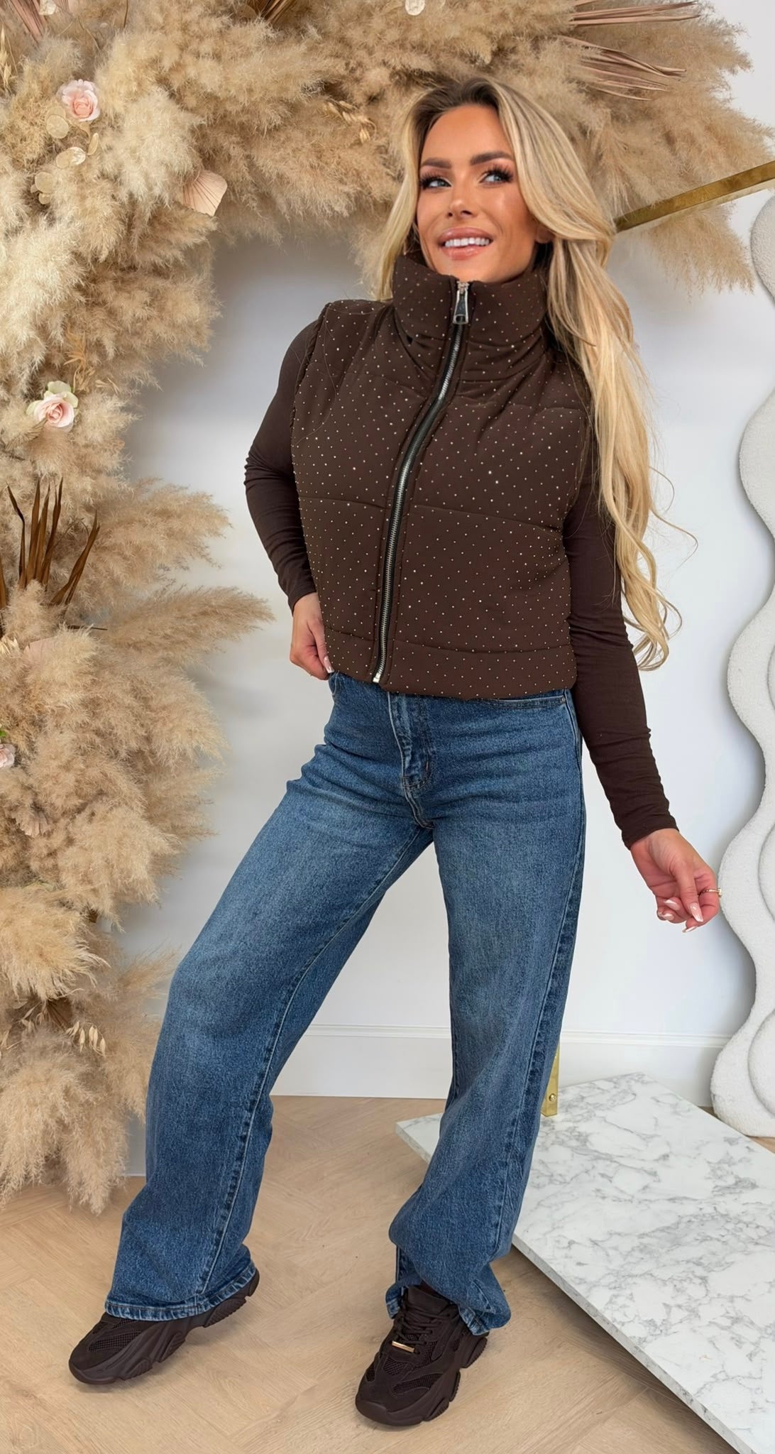 PUFFER GLITTER BODYWARMER CHOCO