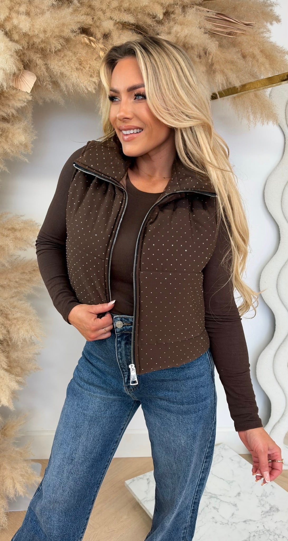 PUFFER GLITTER BODYWARMER CHOCO
