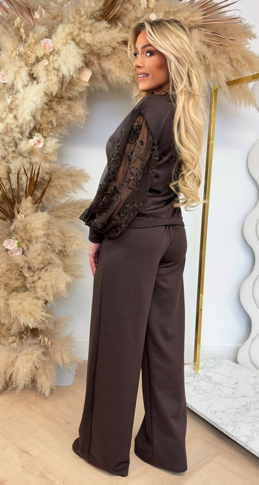 SEQUIN FLOWER SLEEVE SET CHOCO