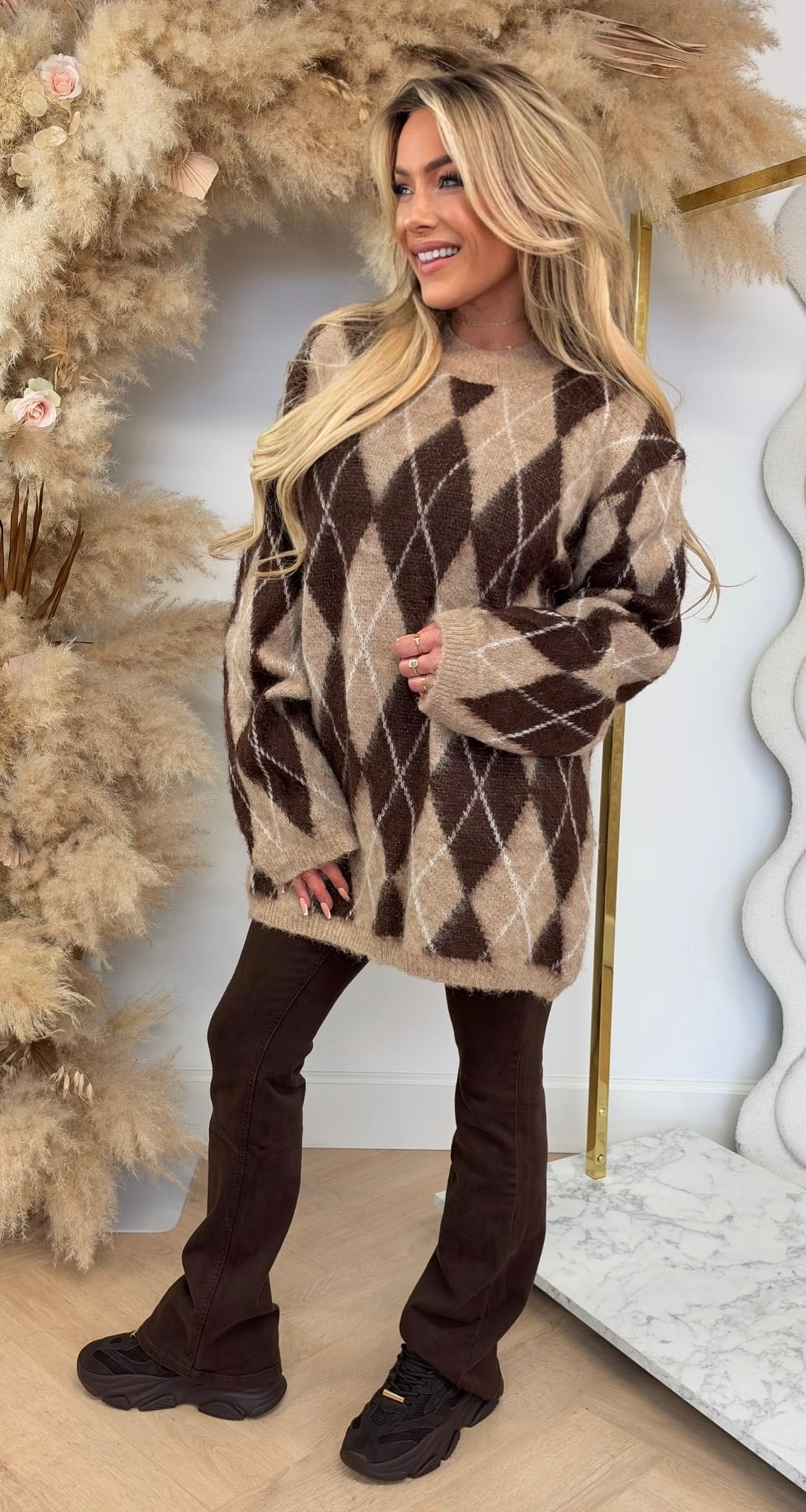 OVERSIZED RUIT SWEAT 9939 CHOCO/BEIGE
