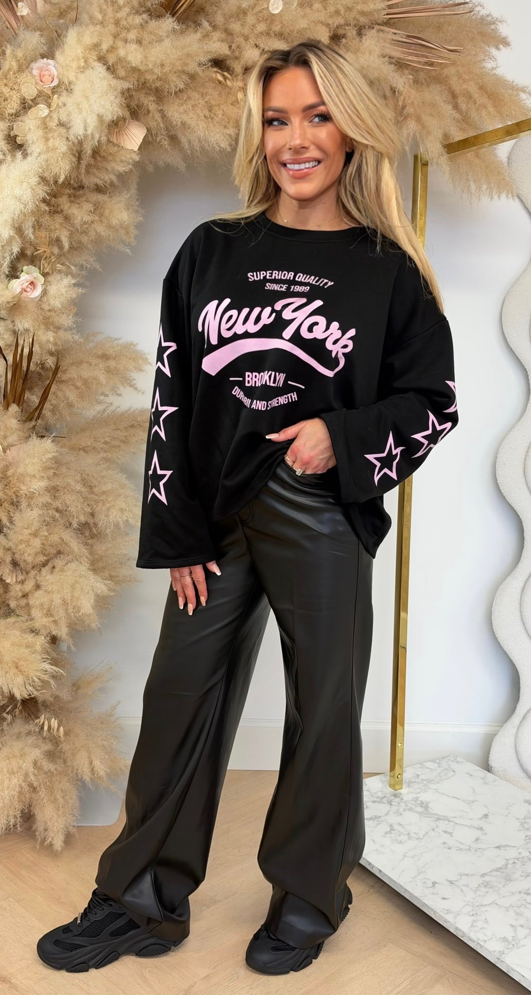 NEW YORK STAR SLEEVES OVERSIZED SHIRT BLACK
