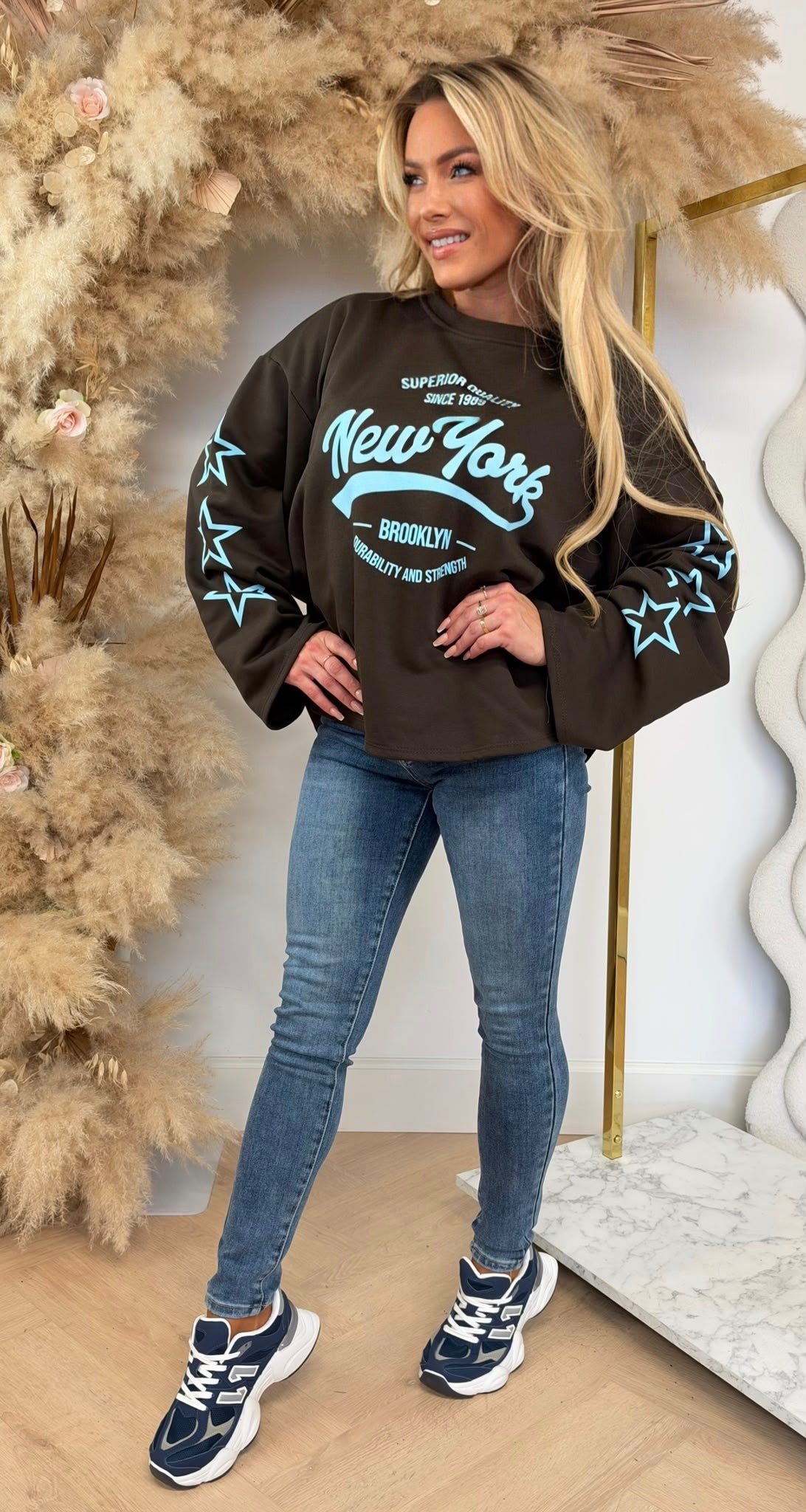 NEW YORK STAR SLEEVES OVERSIZED SHIRT CHOCO