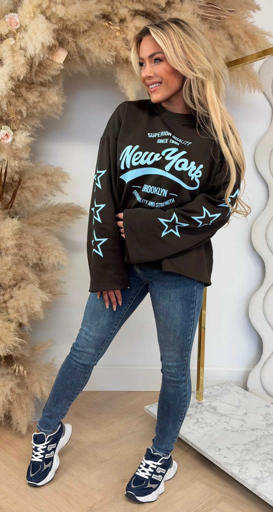 NEW YORK STAR SLEEVES OVERSIZED SHIRT CHOCO