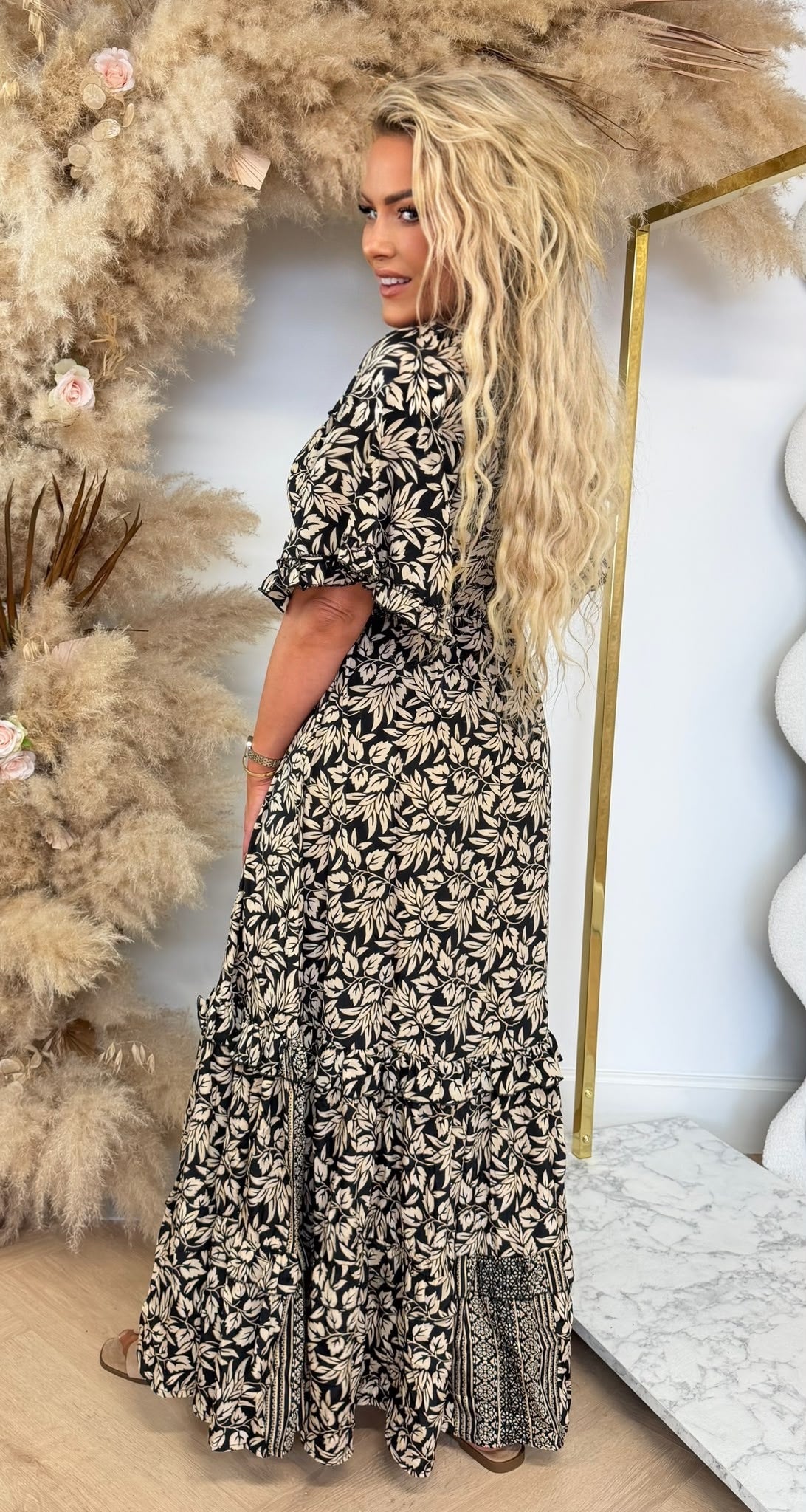 LEAVES MAXI DRESS 7044 BLACK
