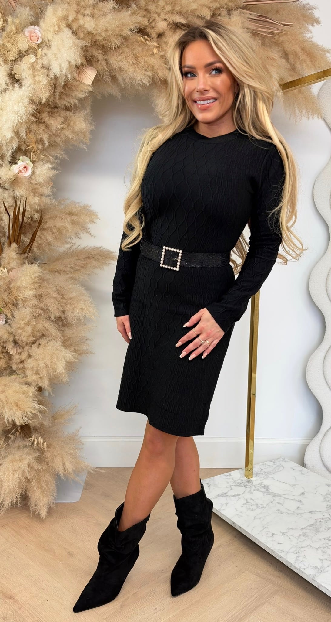 PARIS BELT PEARL DRESS 3058 BLACK