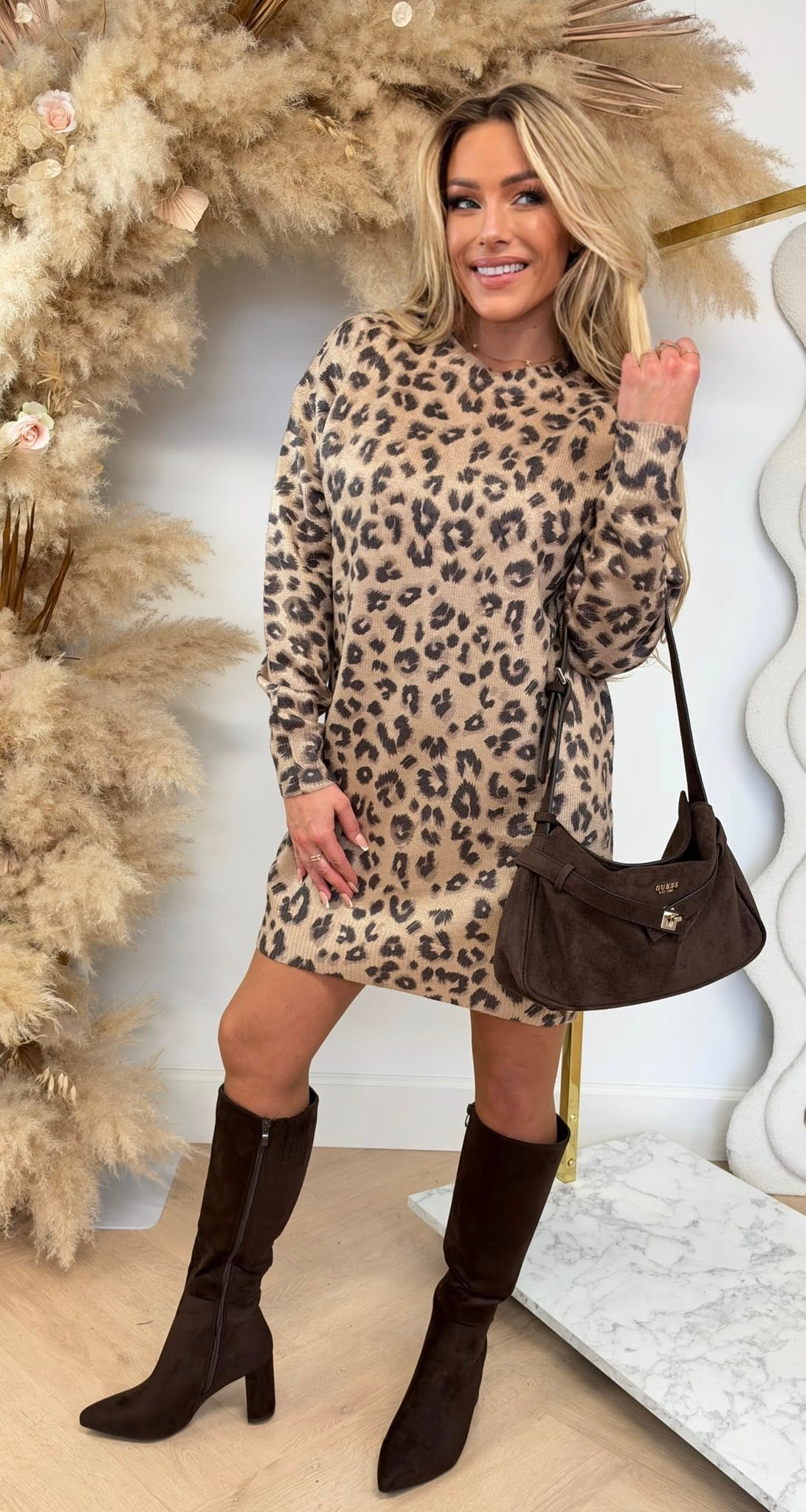 SHINY LEOPARD LONG SWEAT 3831478 BEIGE