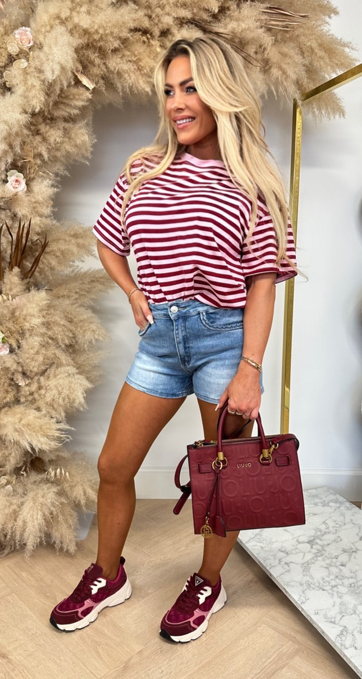 STRIPE TEE 357 BORDEAUX/PINK