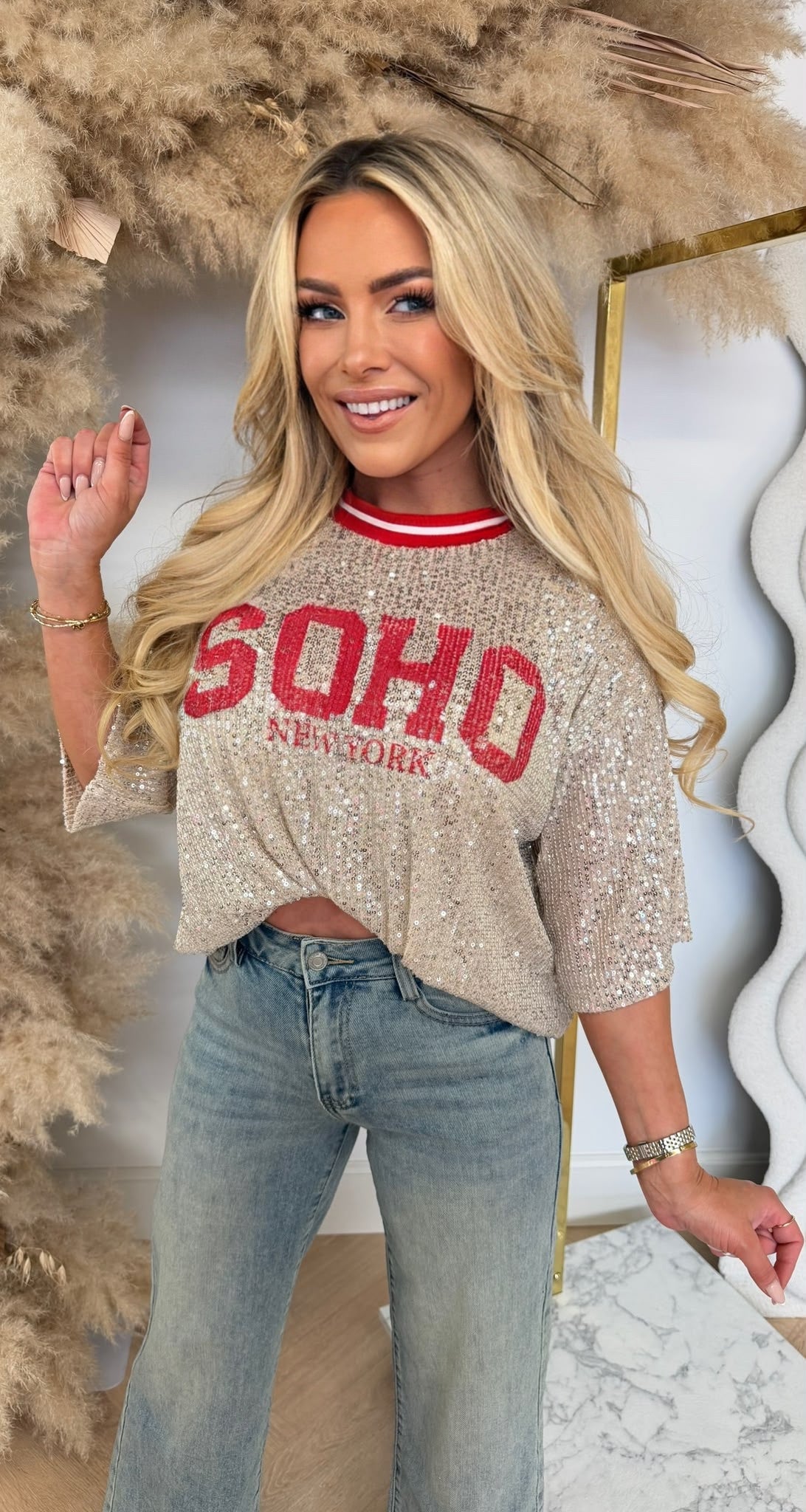 SEQUIN SOHO SHIRT RED