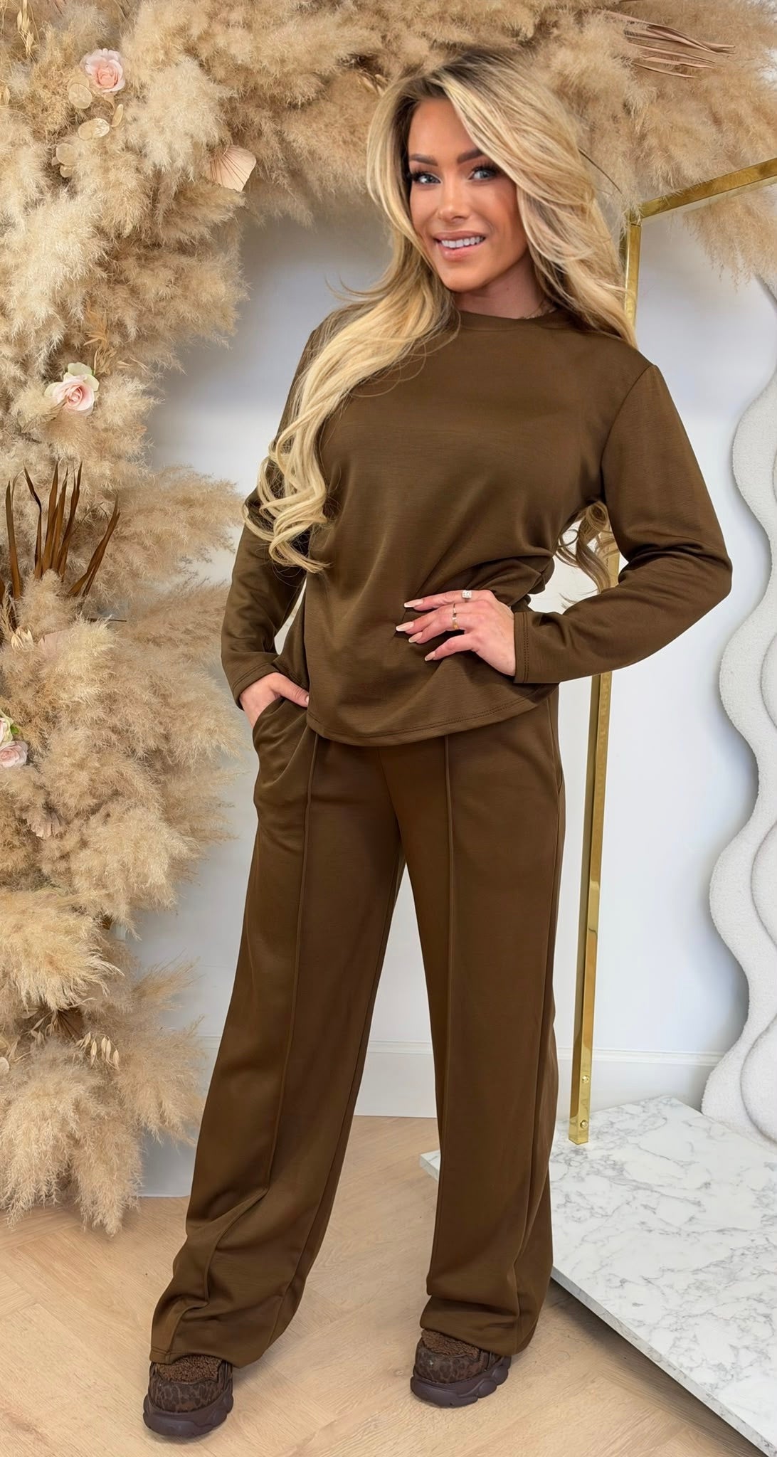 PAMMY FITTED LONGSLEEVE SET KHAKI