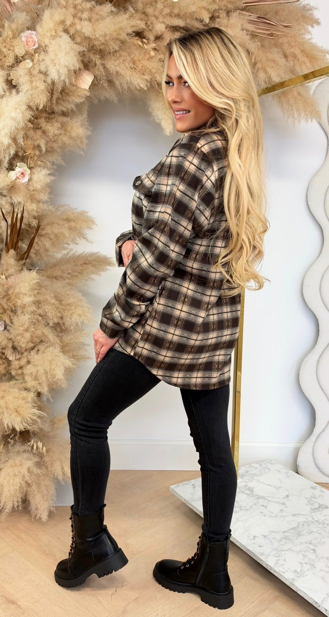 HARPER CHECK PRINT BLOUSE CHOCO