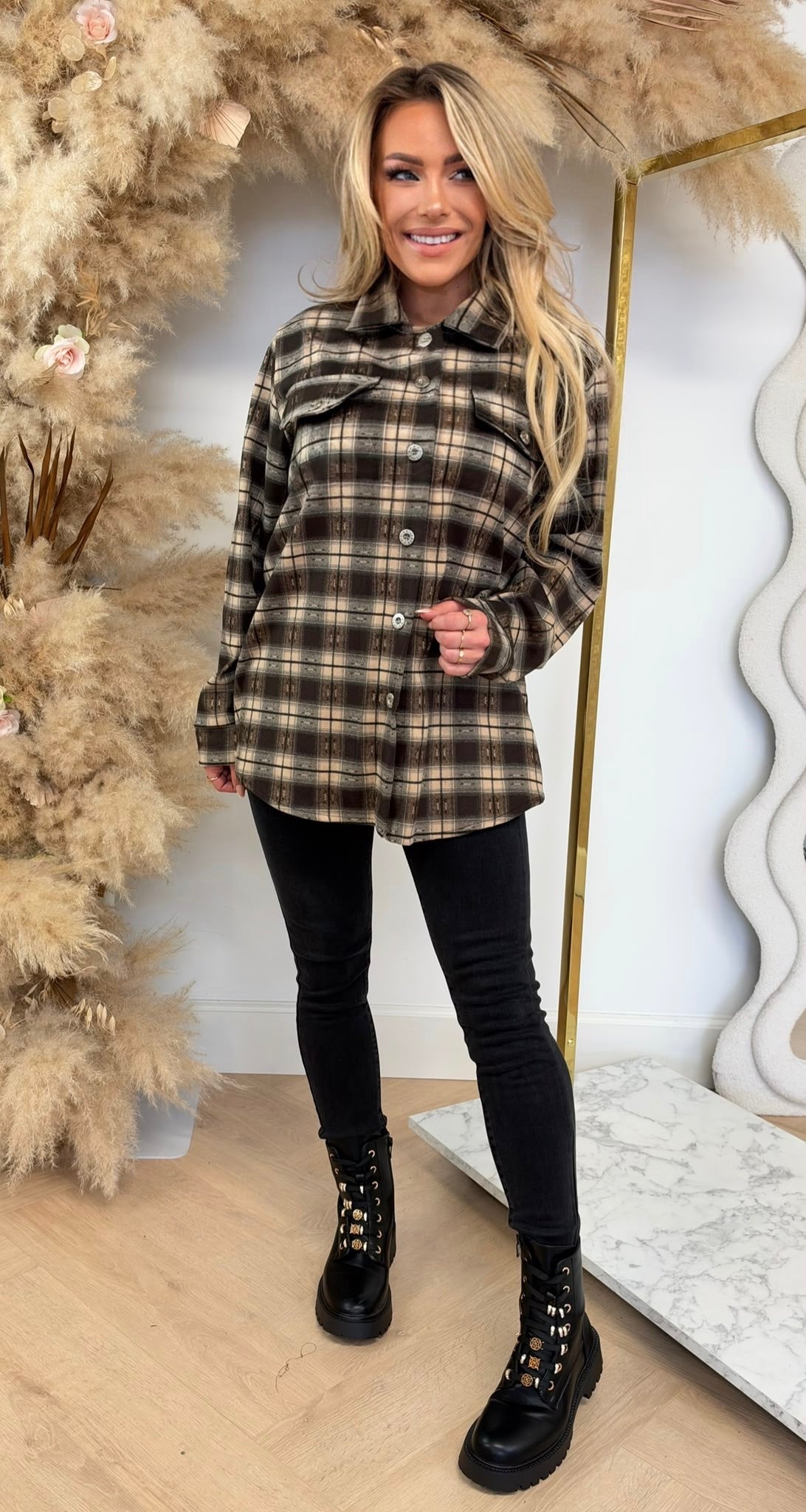 HARPER CHECK PRINT BLOUSE CHOCO
