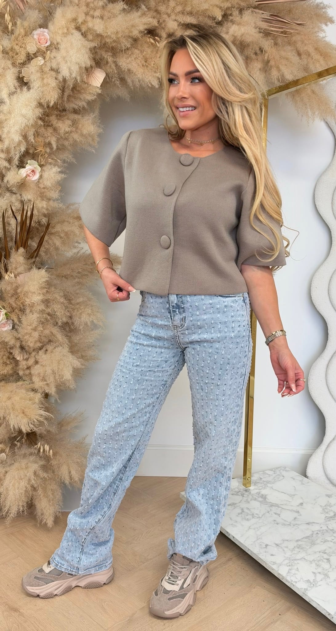 BIG BUTTON VESTJE TAUPE