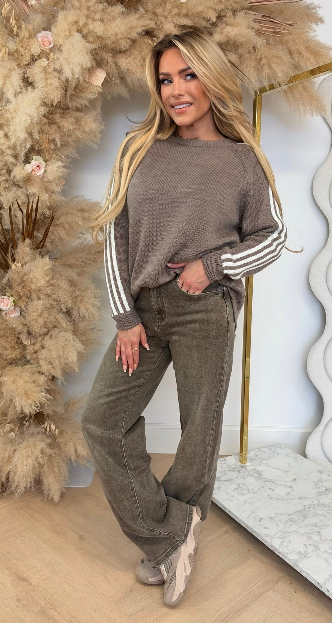 SEMMY STRIPE SWEAT TAUPE