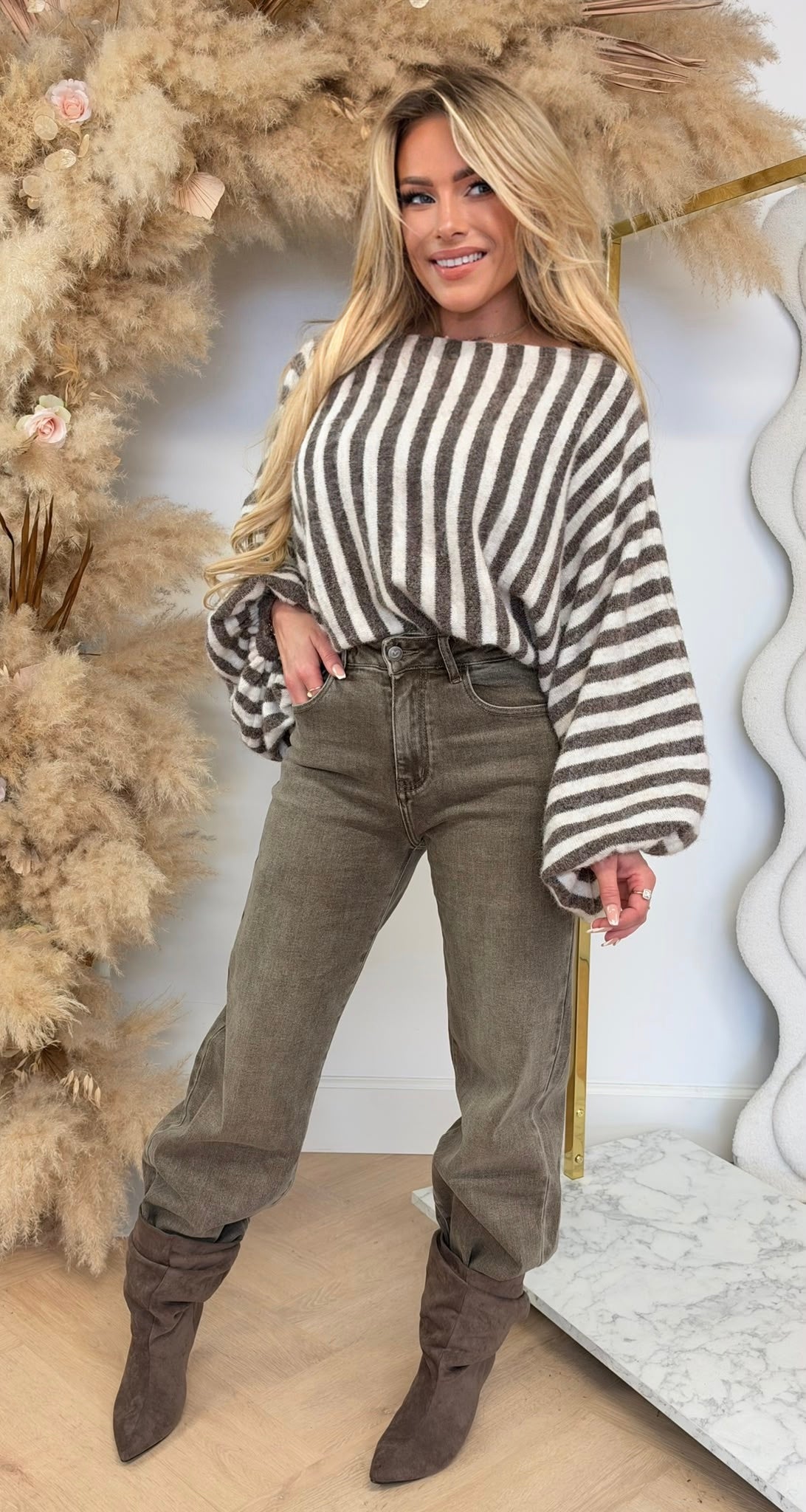 MELLE STRIPY VLEESMUIS MOUW SWEAT BEIGE