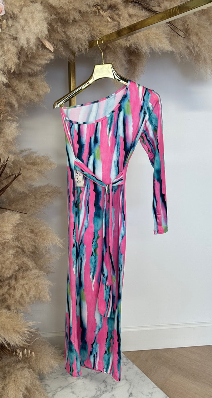 ONE SLEEVE TRAVEL DRESS PINK