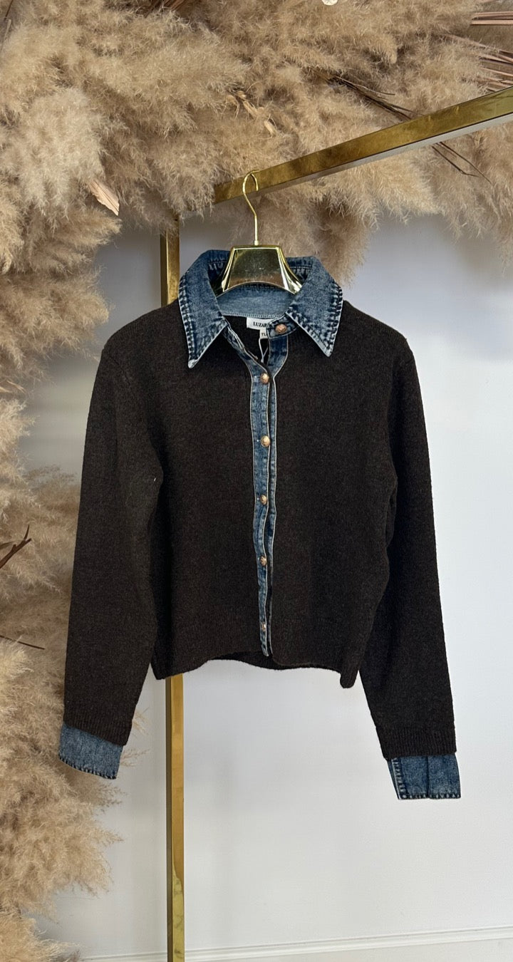 KNITTED DENIM VESTJE 1169 CHOCO