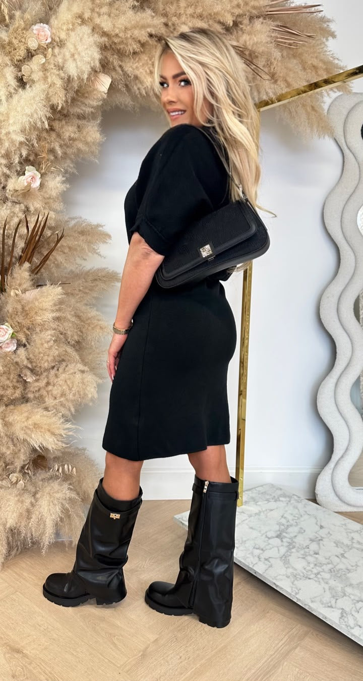 MACY SOFT BELT DRESS BLACK